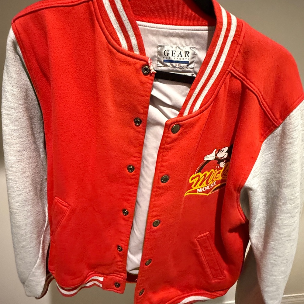 Vintage Red and Gray Mickey Mouse Varsity Jacket (from the 90s)